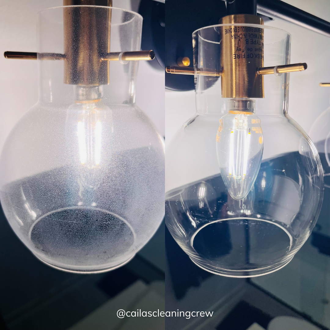Cleaned light fixture before and after