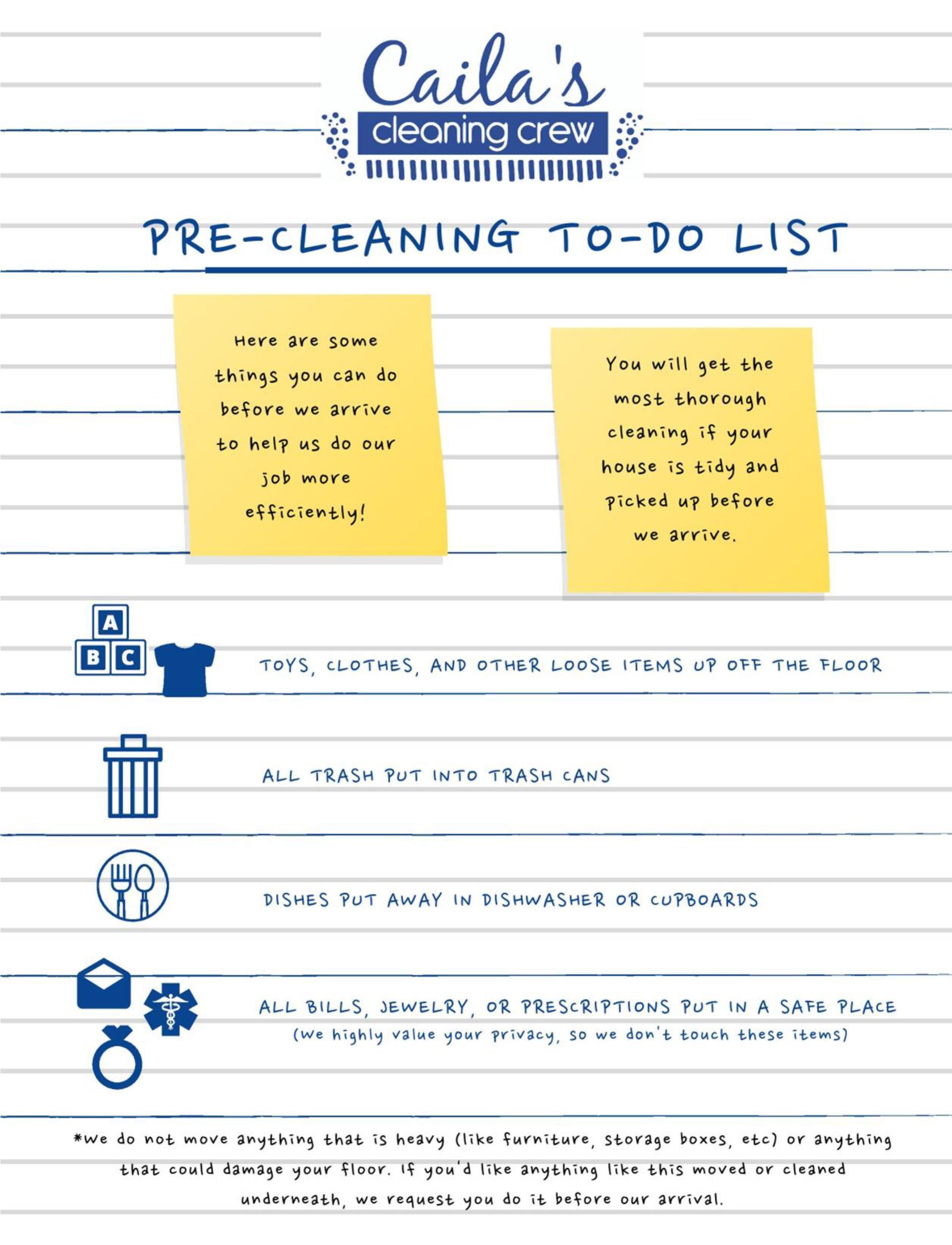 Caila's Cleaning Crew Reminders