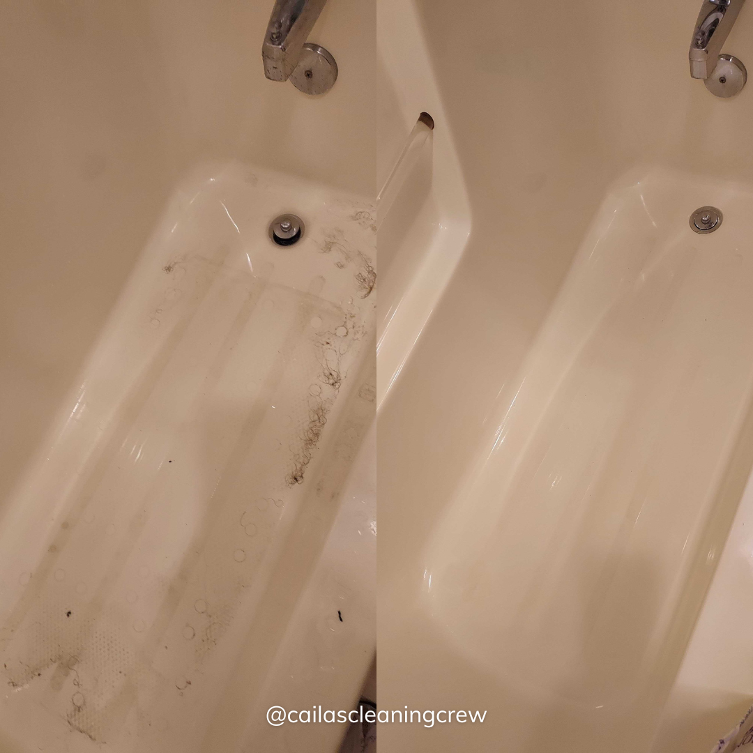 a before and after photo of a bathtub that has been cleaned