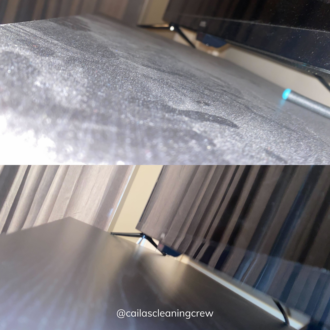 a before and after surface covered in dust