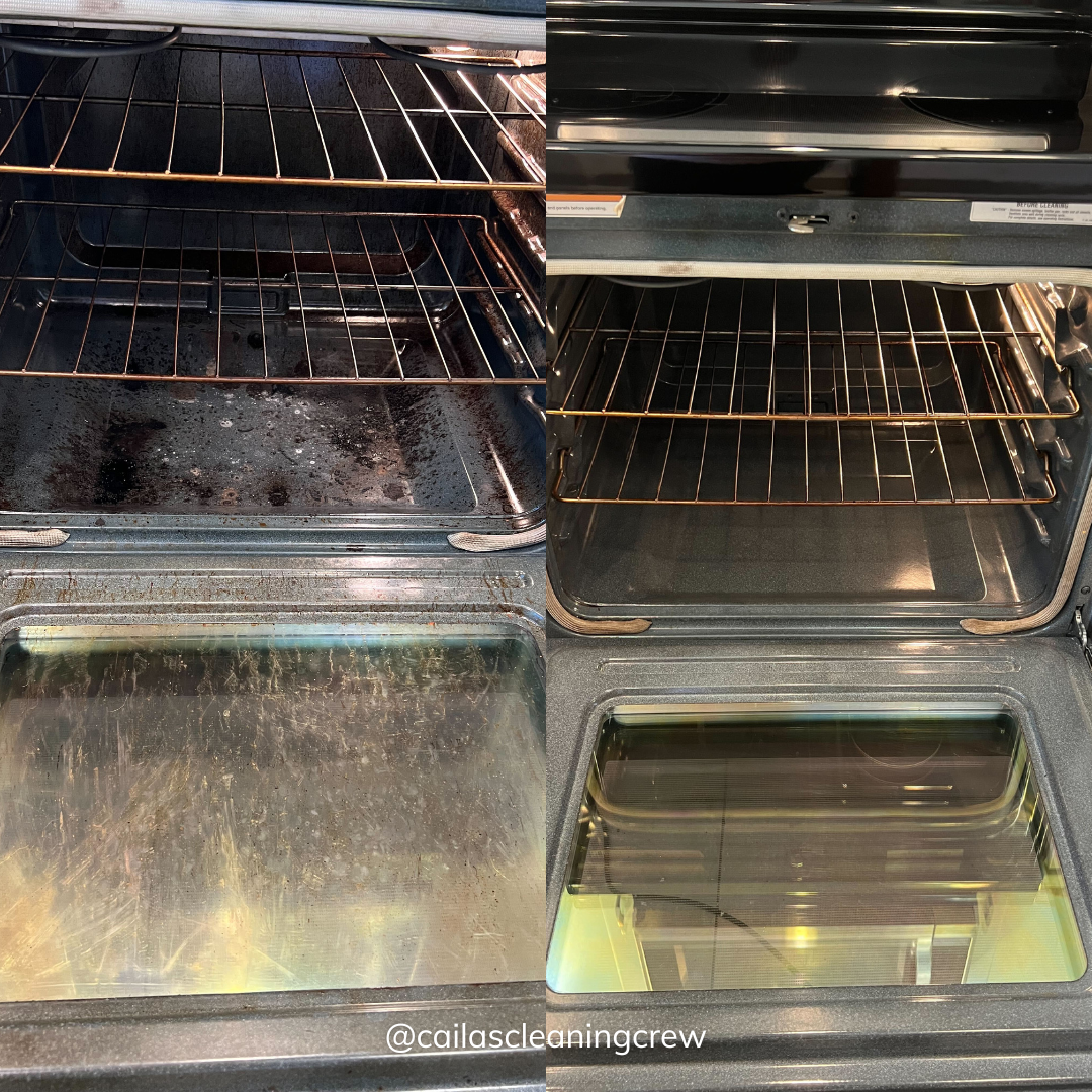 a before and after picture of an oven being cleaned