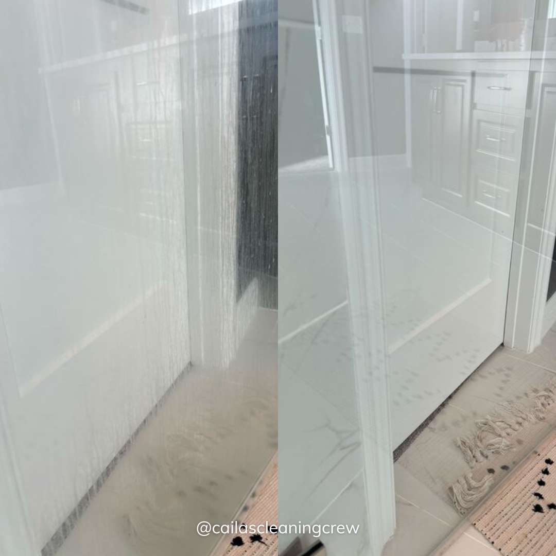 before and after photo  of a shower door 