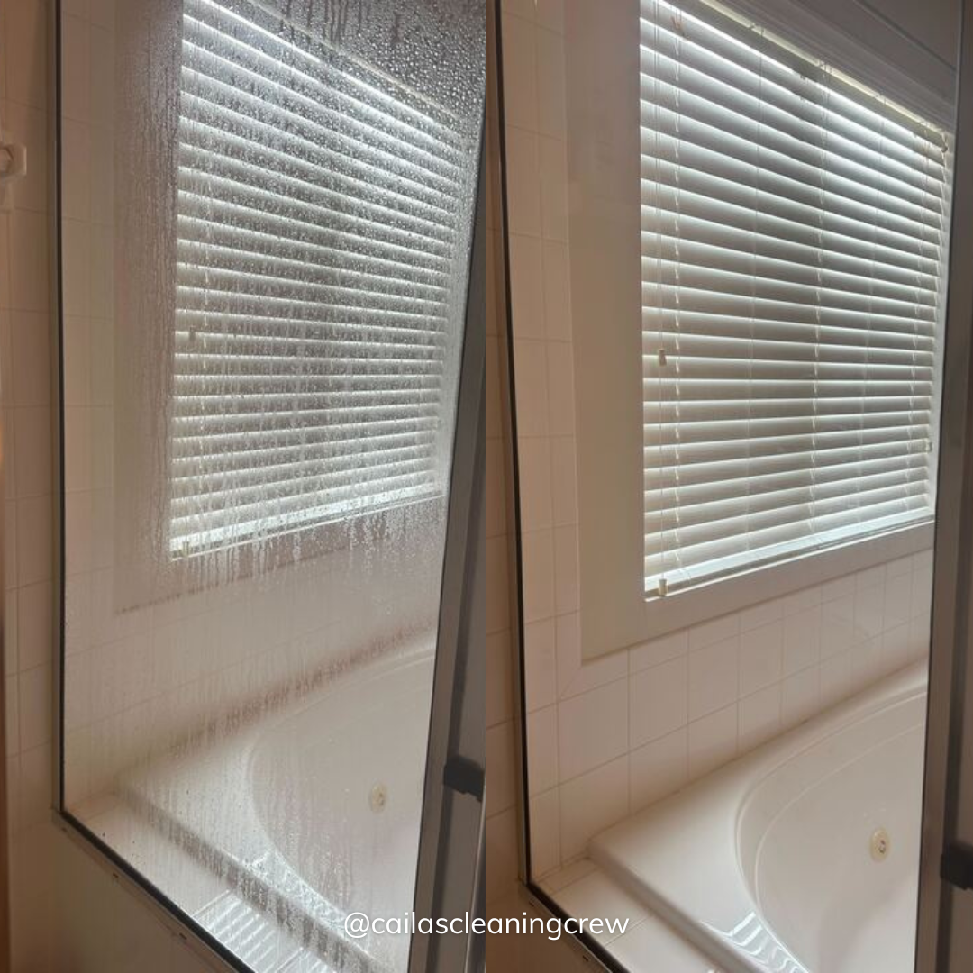 before and after photo of a shower glass