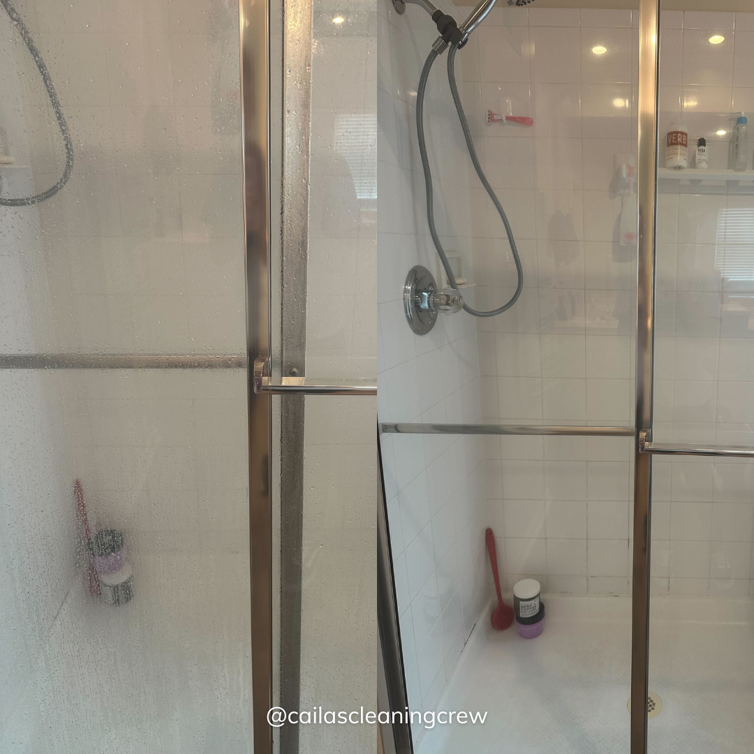 before and after photo of a shower glass