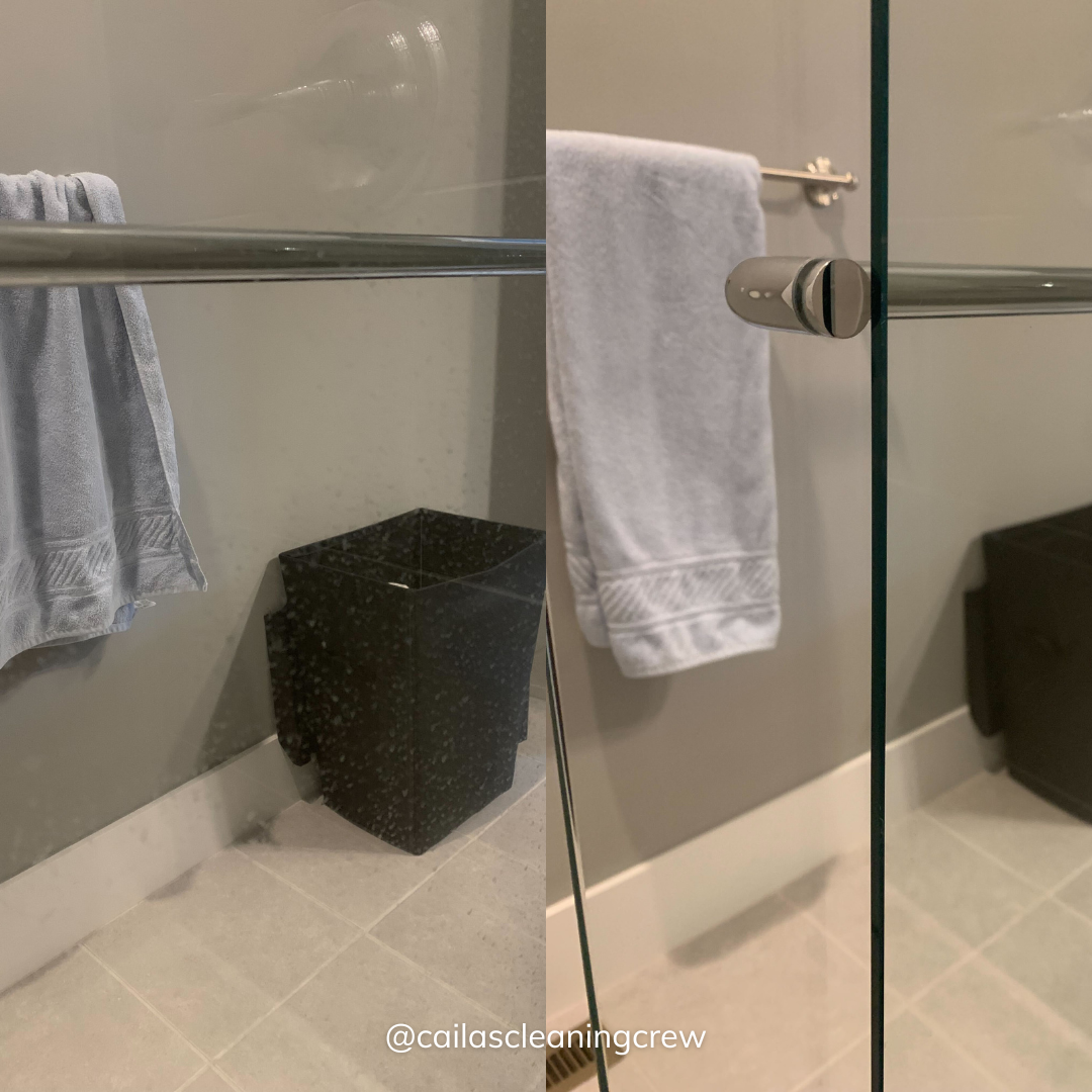 before and after photo of a shower glass