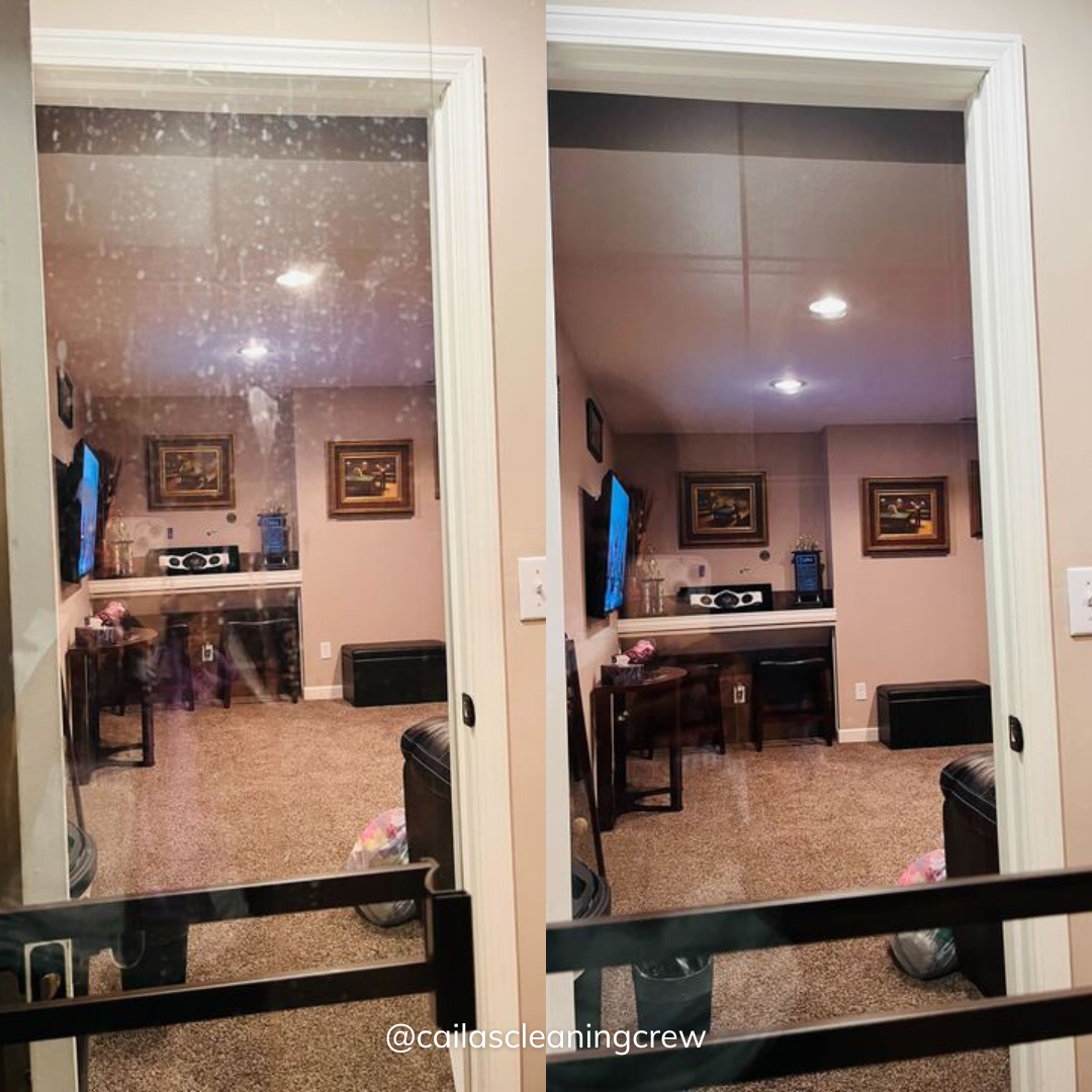 before and after photo of a shower glass