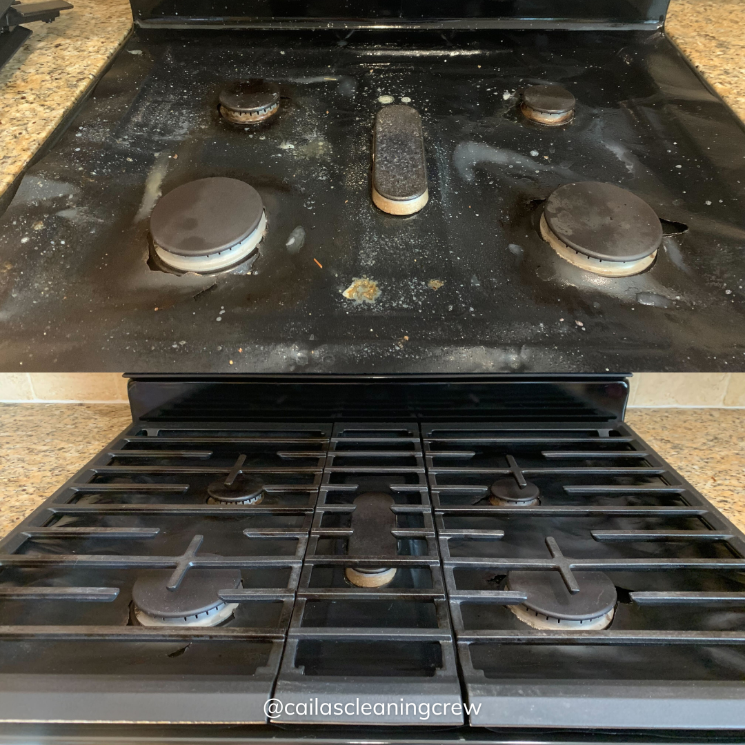 before and after photo of a stove top