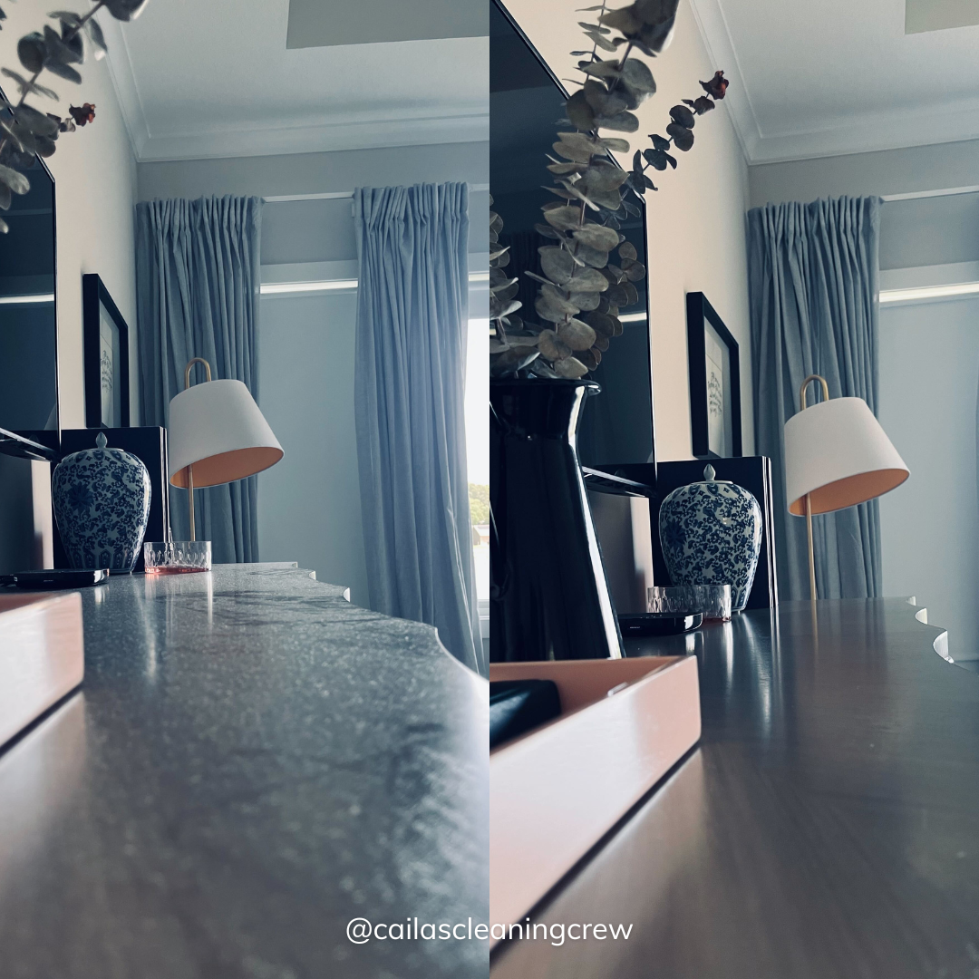 before and after table dust