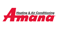 The red Amana Heating & Air Conditioning brand logo on a white background.
