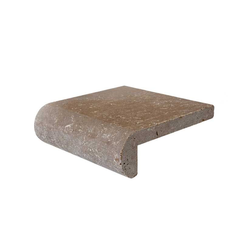 A brown marble tile with a curved edge on a white background.