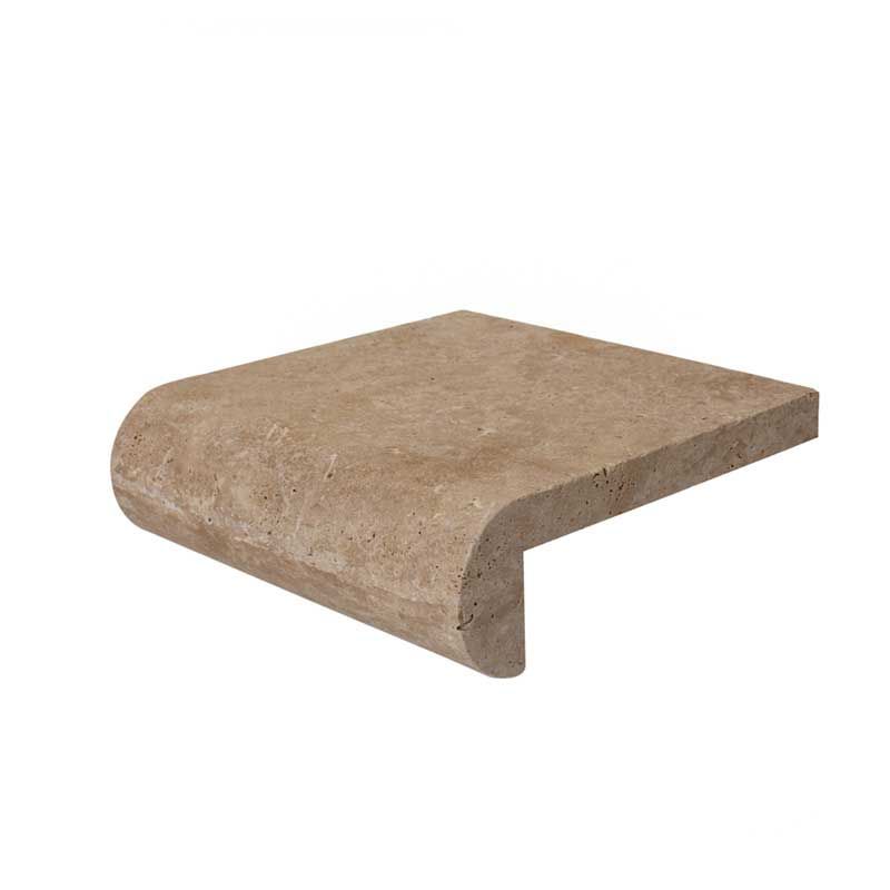 A brown tile with a curved edge on a white background.