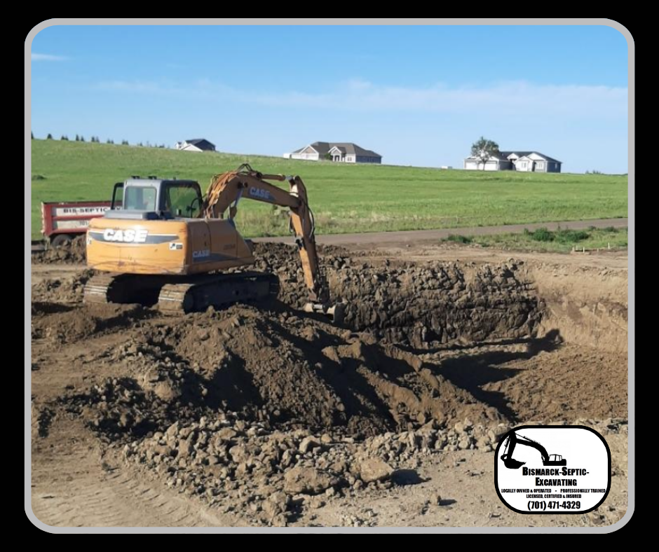 A case excavator is digging a hole in the dirt.