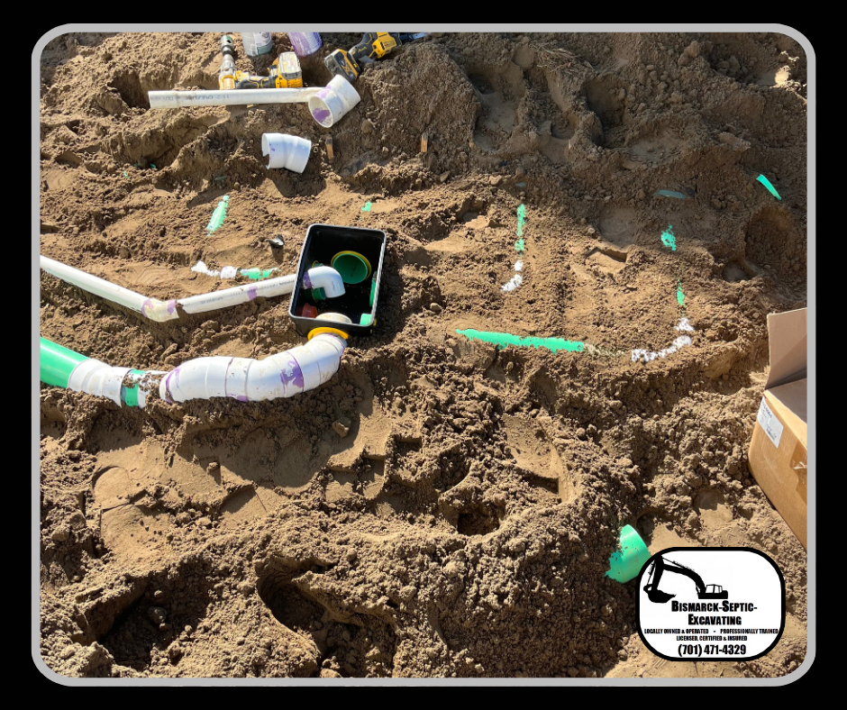A bunch of pipes are laying in the dirt.