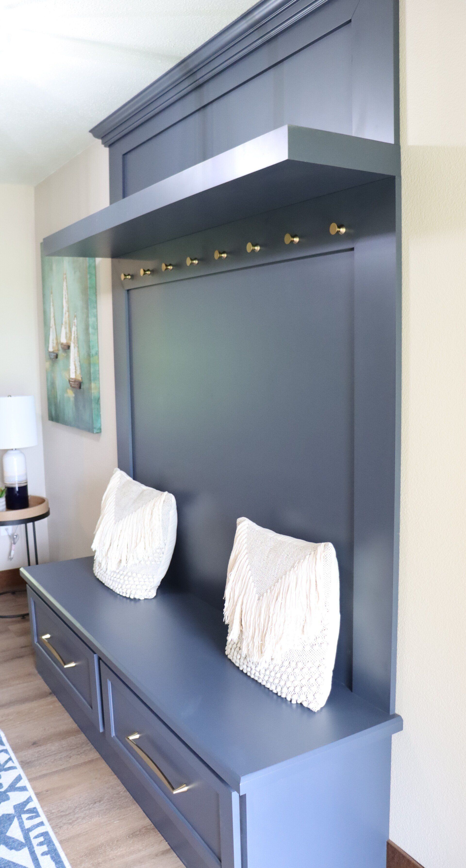 Blue Hall Tree with pillows