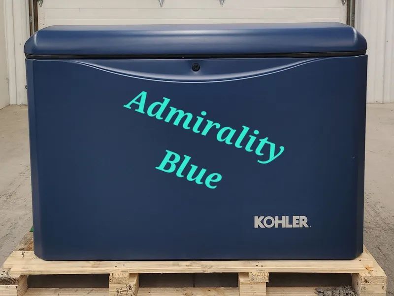 Blue Kohler chest labeled “Admiralty Blue” on a tiled floor
