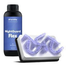 A bottle of NightGuard Flex next to a tray of mouth guards.