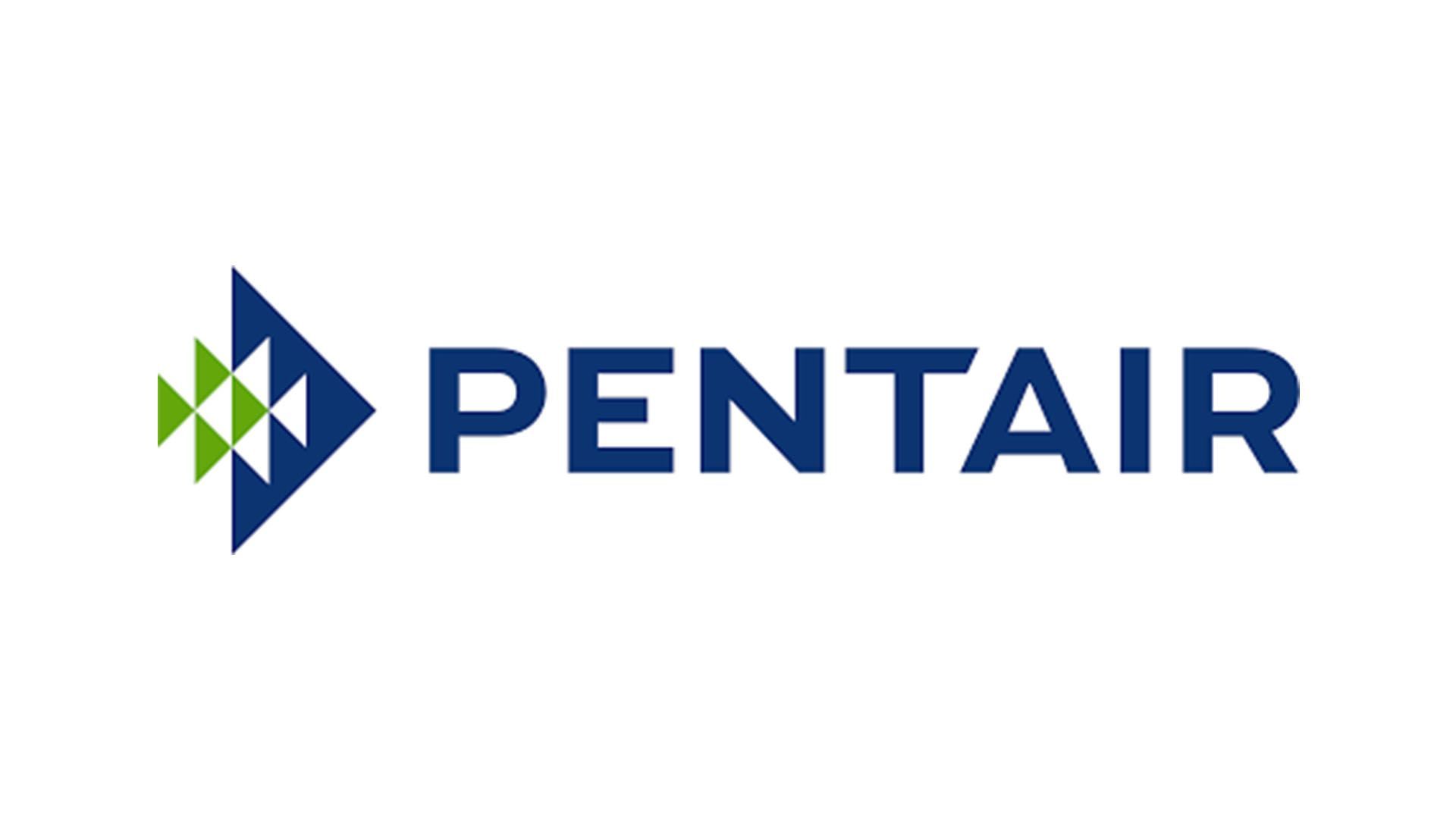 Pentair logo: blue text, abstract blue and green symbol.