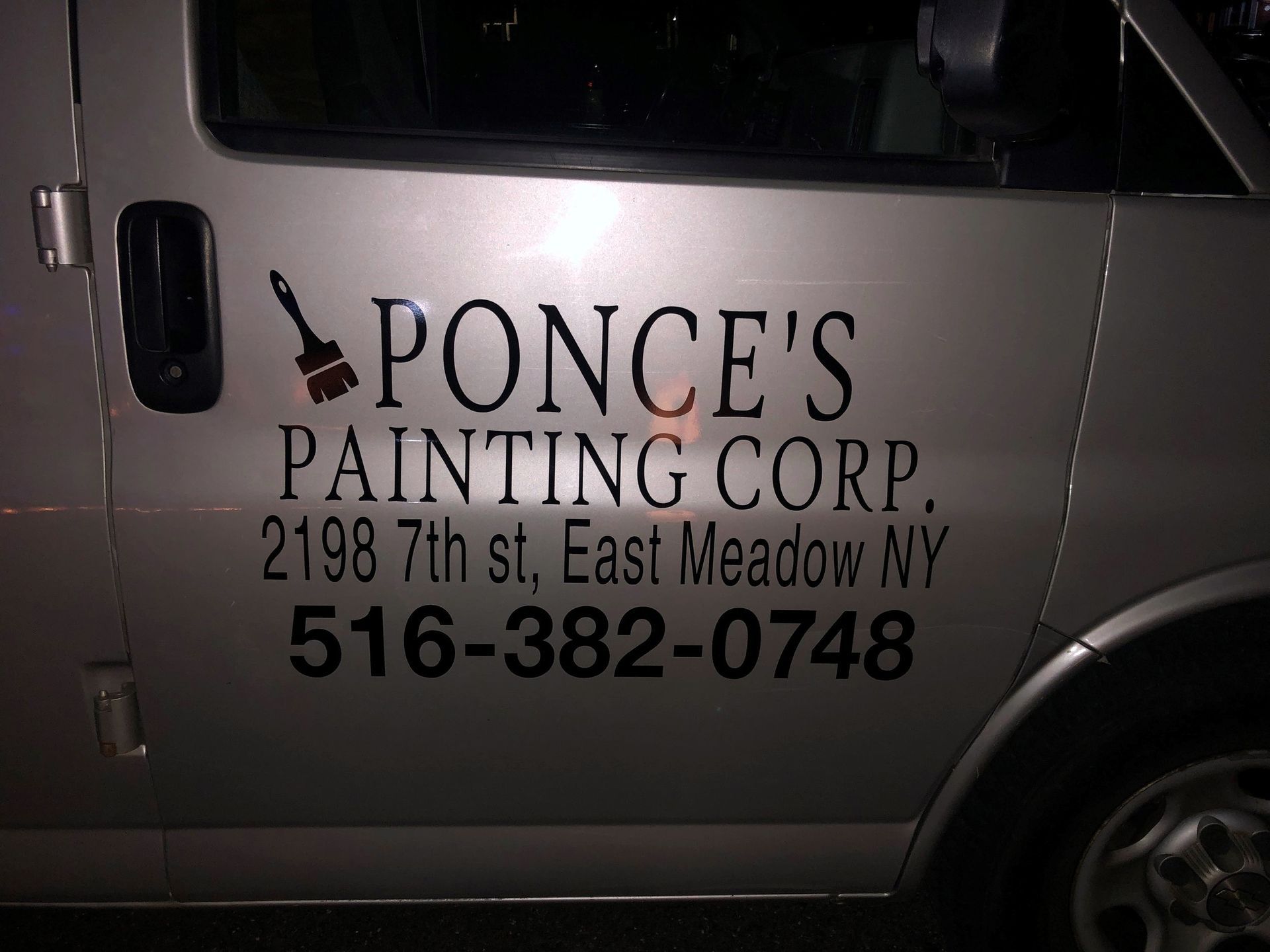 A ponce 's painting corp van is parked in east meadow ny