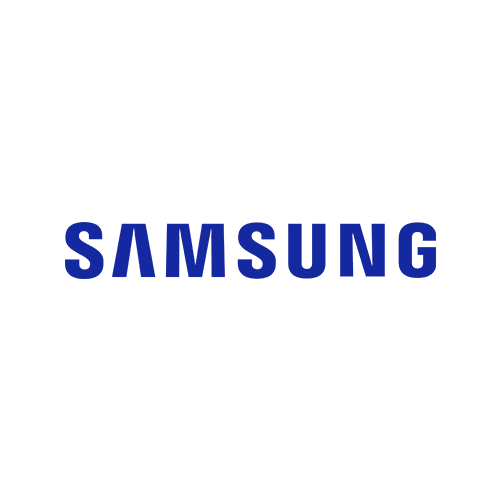 Blue Samsung logo on a white background