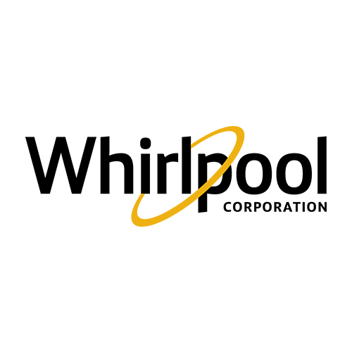 Whirlpool Corporation logo in black with a yellow ring swoosh on a white background