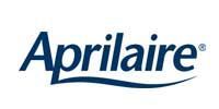 Aprilaire logo in dark blue font with a curved underline on a white background.