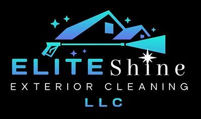 Logo for Elite Shine Exterior Cleaning; a house with a pressure washer spraying. Blue gradient design.