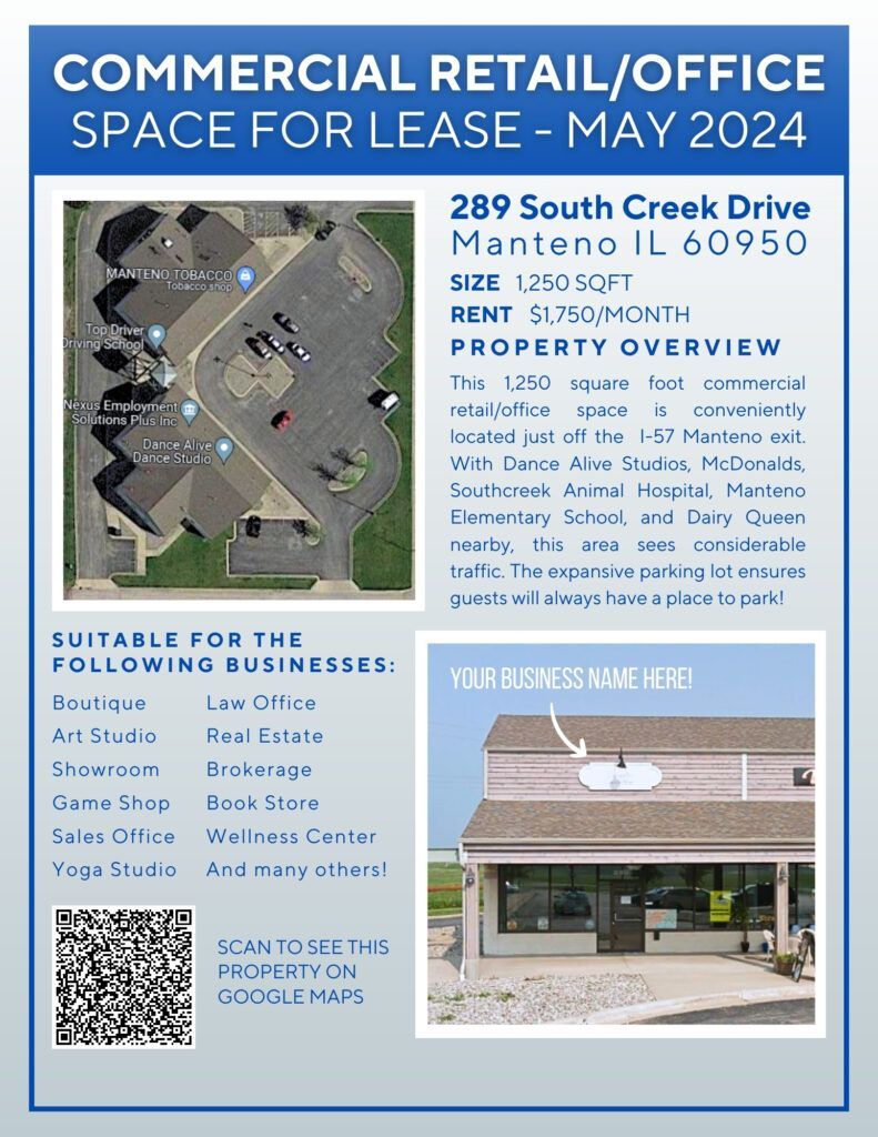 A flyer for a commercial retail / office space for lease.