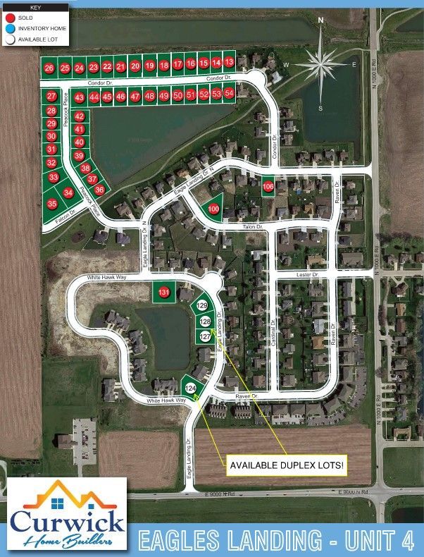An aerial view of a residential development called curwick eagles landing unit 4.