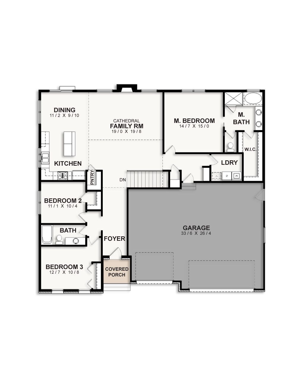 A floor plan of a house with a garage.