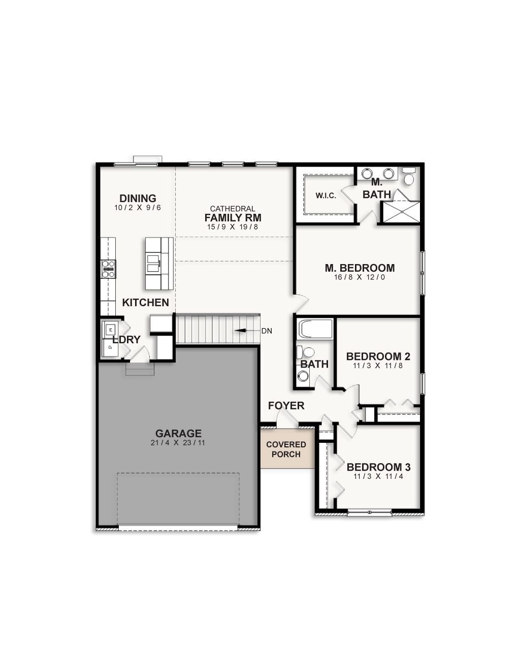 A floor plan of a house with a garage and stairs.