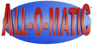 A blue and red all-o-matic logo on a white background