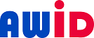A red , blue and white logo for awid.