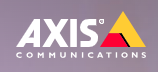 The axis communications logo is on a purple background