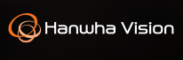 The hanwha vision logo is on a black background.