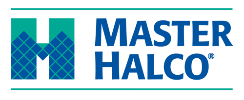 A blue and green logo for master halco