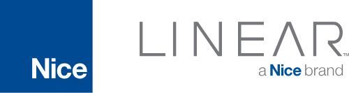 A blue and white logo for linear a nice brand