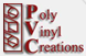 A red and white logo for poly vinyl creations