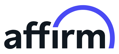 Affirm logo with black lowercase text and a blue arc over the right side