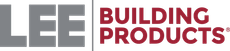 The logo for lee building products is gray and red