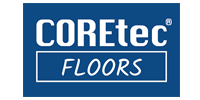Logo for COREtec FLOORS: white text on a blue rectangular background.