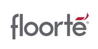Floorte logo, gray text with a red curved accent over the letter 