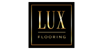 Lux Flooring logo on a black background, with gold text and a gold frame.