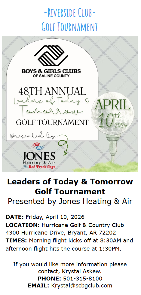 Golf tournament flyer with Boys & Girls Club logo. Date: April 10, 2006. Location: Hurricane Golf & Country Club, Bryant, AR.