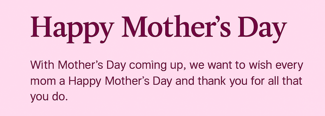 Pink Mother’s Day greeting card with Happy Mothers Day text and a thank-you message.