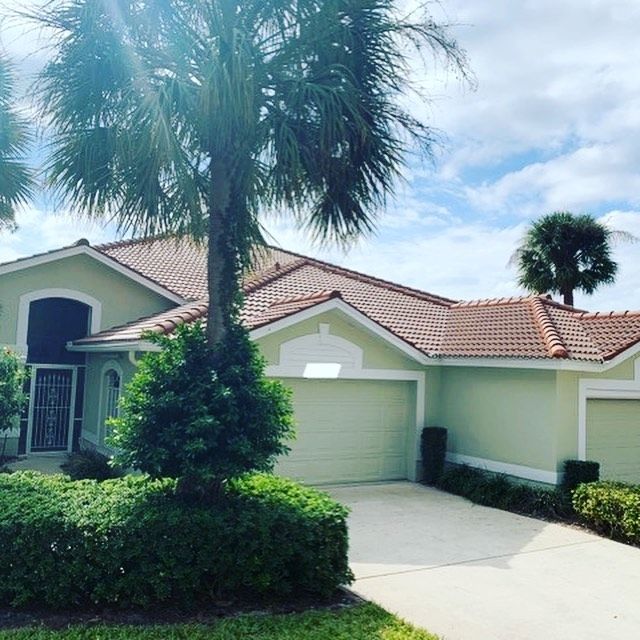 A house with a palm tree in front of it