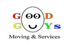 Logo for Good Guys Moving & Services; features a smiling face in a circle with the company name in colorful text.