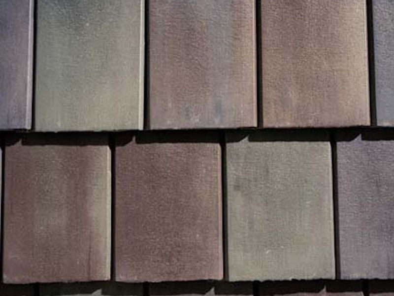 New England - Slate style. Misted brown colonial #2. Misted charcoal gray #2. Laid in a 1/3 joint pattern.