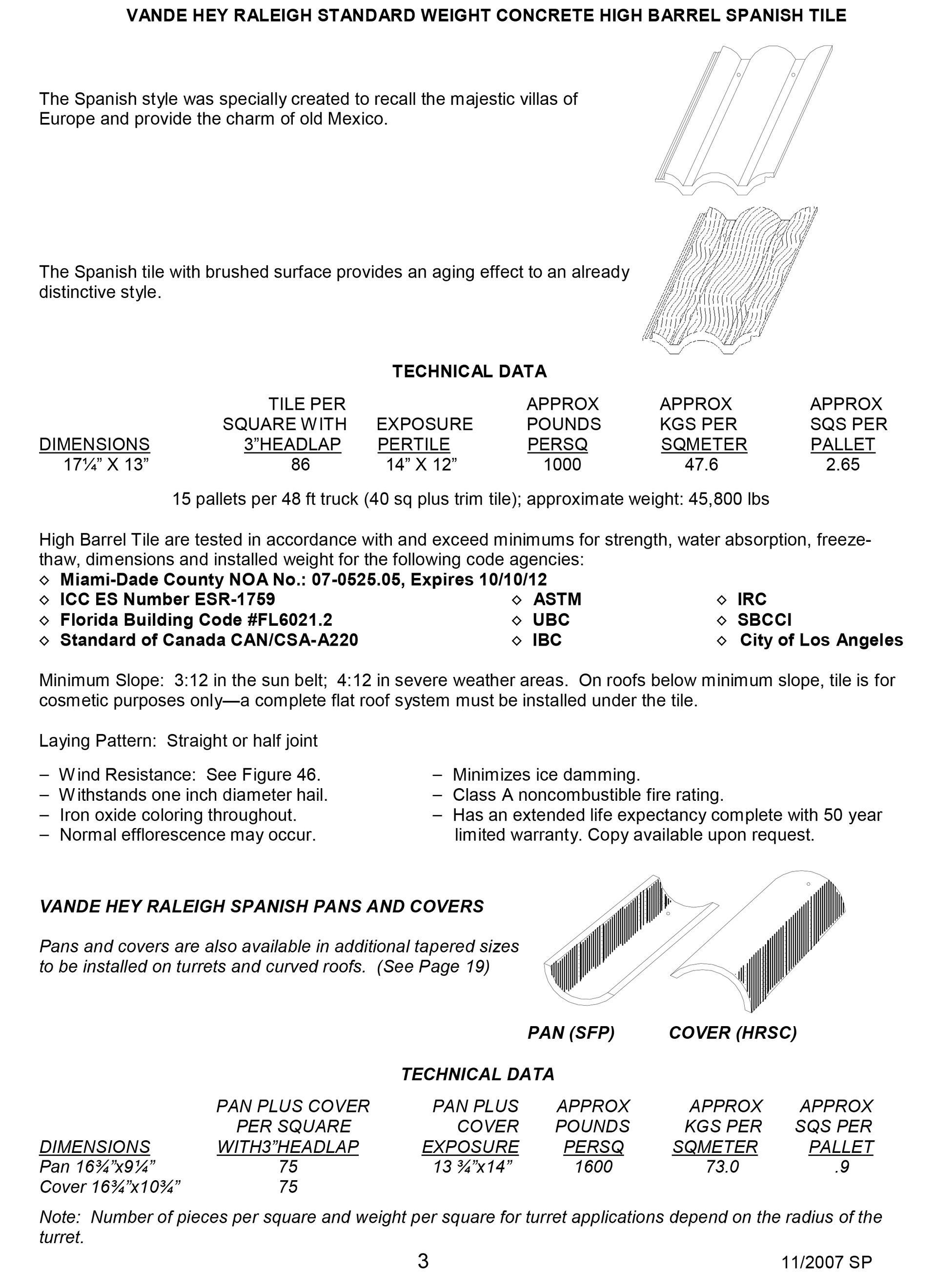 Spanish Tile Technical Information