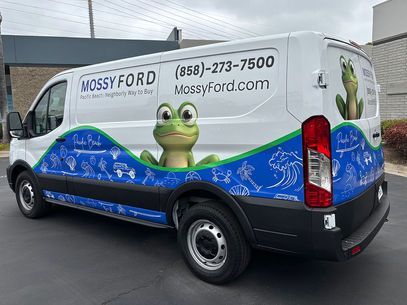Mossy Ford service van with blue wave graphics and a cartoon frog mascot on the side