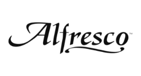 Alfresco logo in black cursive.